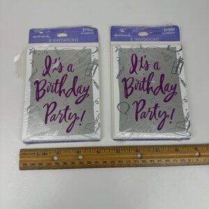 Vtg 2 Packs Its a Birthday Party Silver Metallic Invitations Greeting Cards READ